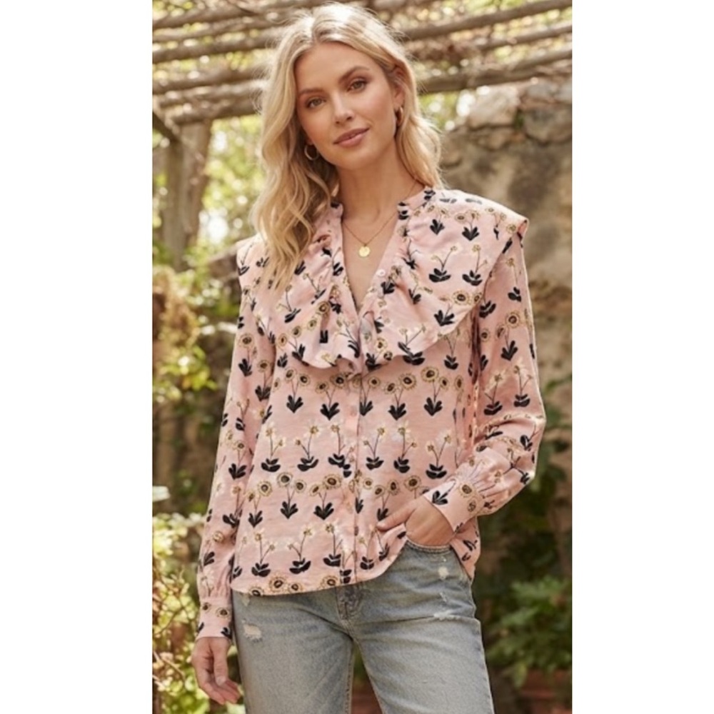 Boden Ditsy Floral Ruffle Blouse Cottagecore Size 14